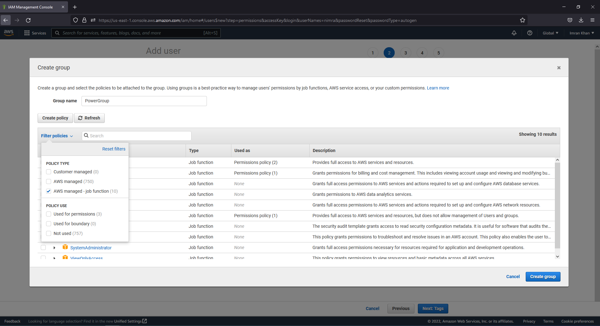 Filtering Policies by job funtions
